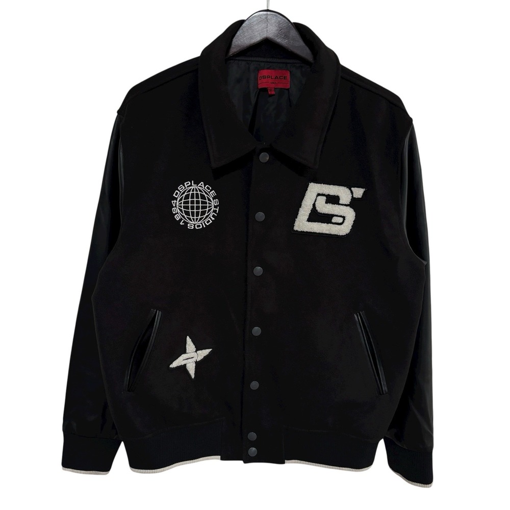 DSPLACE Men's The Varsity Jacket Black White Wool & Nubuck Leather XL MSRP $250